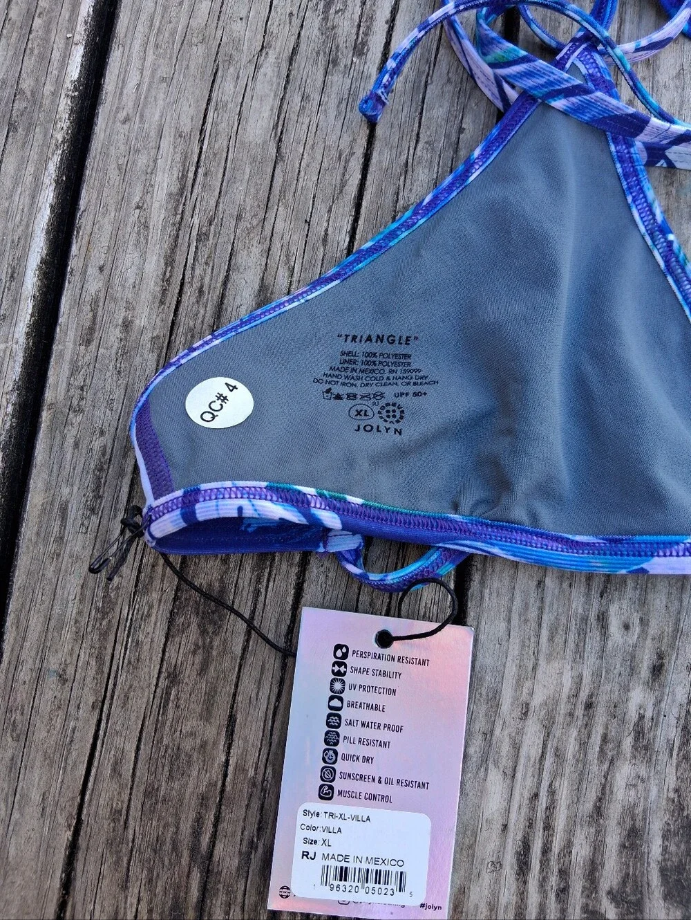 JOLYN Triangle Tie Bikini Swim Top XL NWT Blue Tropical Floral